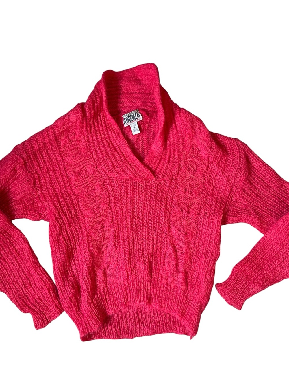 Forenza Vintage Mohair Blend Cable Knit Shawl Collar Sweater Pink M Made Italy